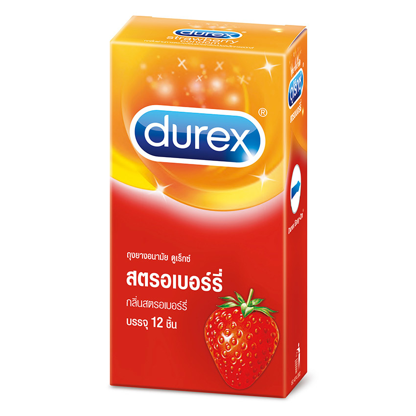 ถุงยางอนามัย Durex Strawberry Condom (ดูเร็กซ์ สตรอเบอรี่) บรรจุ 12 ชิ้น​