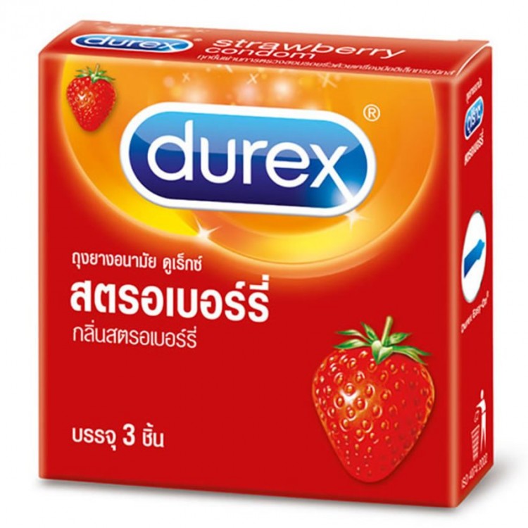 ถุงยางอนามัย Durex Strawberry Condom (ดูเร็กซ์ สตรอเบอรี่)